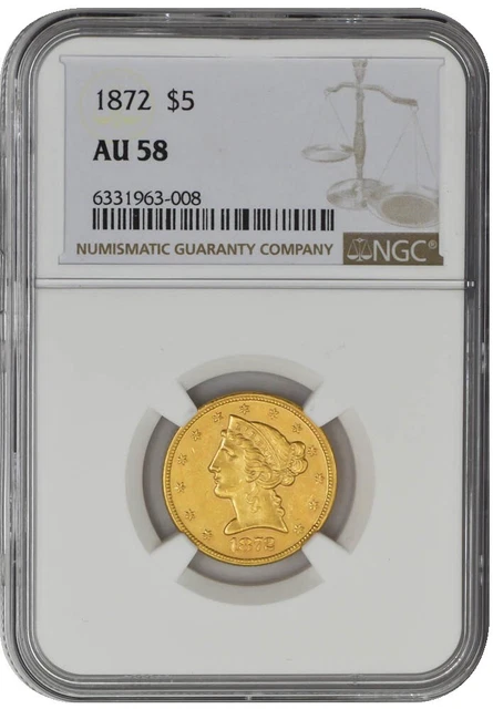 1872 $5 Gold Liberty AU58 NGC 946469-2
