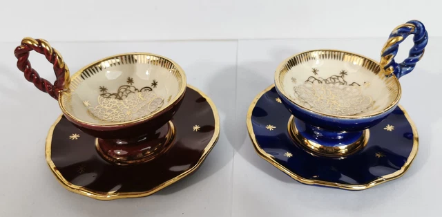 Lot De 4 Grandes Tasses à Thé En Céramique Bleu Cobalt - 37 Cl Chacune, Occasion, Marques D'usure
