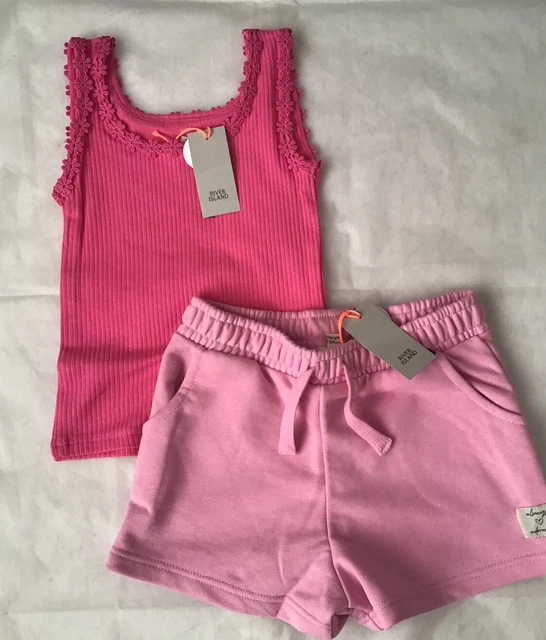 Set pantaloncini top gilet fioriti River Island mini ragazze età 3-4 anni nuovi con etichette