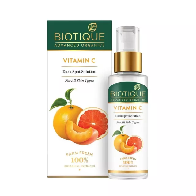 El suero de solución para manchas oscuras de vitamina C Biotique reduce la...