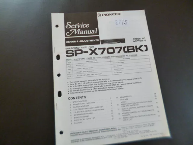 Original Service Manual Schaltplan Pioneer SP-X707