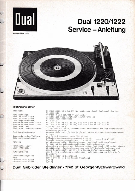 Manuale Di Servizio Per Giradischi Dual 1249 - Originale Usato