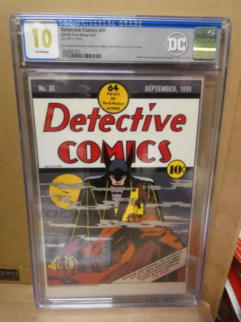 Dc Detective Comics 31 Batman CGC 10.0 Mint New Zealand Pure Silver 1st Release