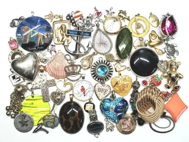 Vintage To Now Costume Craft Junk Silver Gold Tone Charm Pendant Jewelry Lot 50+