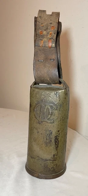 rare antique 19th century handmade hand wrought iron leather cow bell 1800's