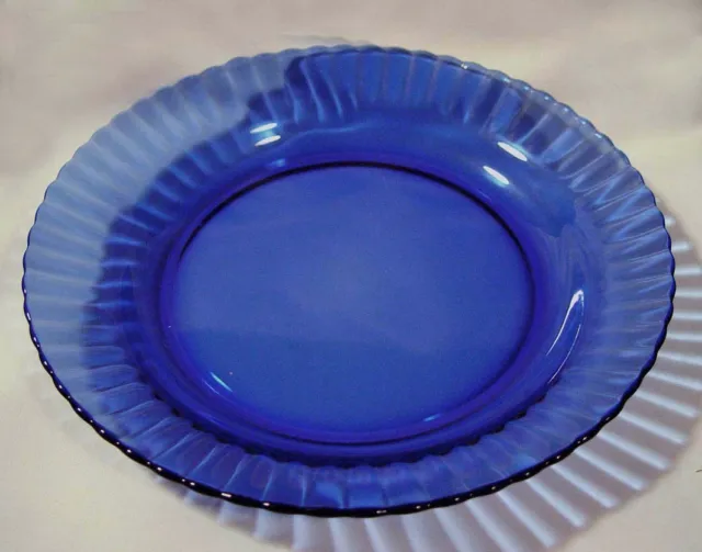 Four Cobalt Blue Scalloped Fan Border Glass Salad /  Dessert 8-1/2" Plates Used