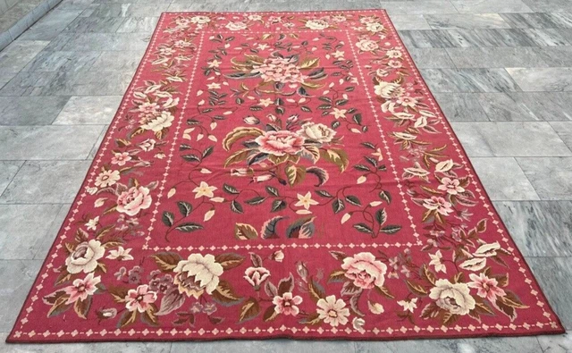 French Style Vintage Aubusson Handmade Boho Chain Stitch Rug Free Ship 6x9 ft French Style Vintage Aubusson Handmade Boho Chain Stitch Rug Free Ship 6x9 ft