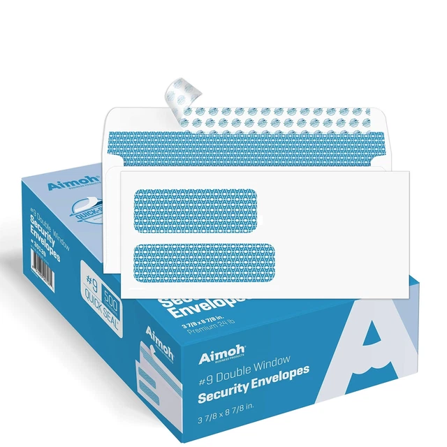 500#9 Double Window SELF Seal Security Envelopes - for Invoices, Statements &...