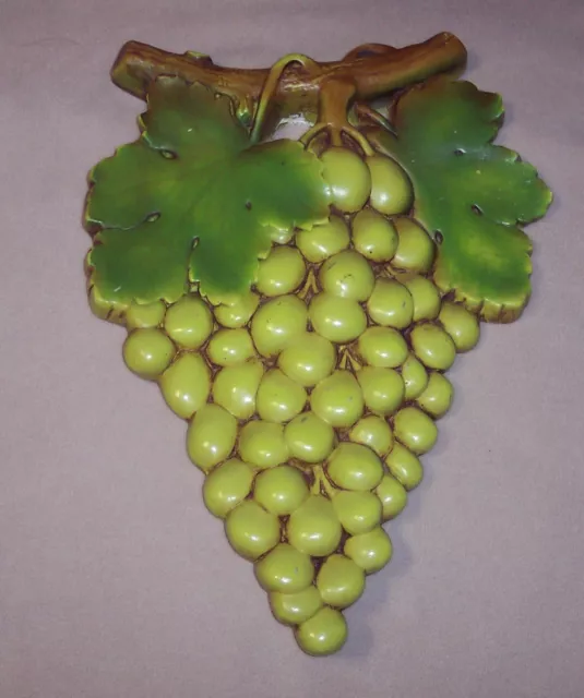 Vintage Old Estate Sale Green Grapes Chalkware Large 13" by 10" Wide GUC