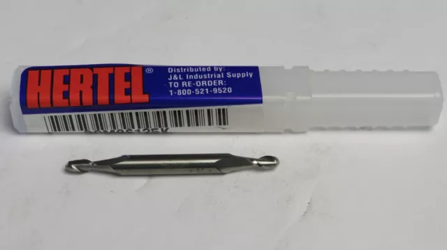 Hertel 1/8" Diam,1/4" Loc,2 Flute,Double End Solid Carbide Ball End Mill Usa