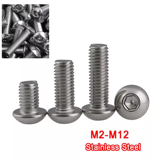M2 M2.5 M3 A2 Stainless Socket Button Screws - Dome Head Hex Allen Bolts DIN7380