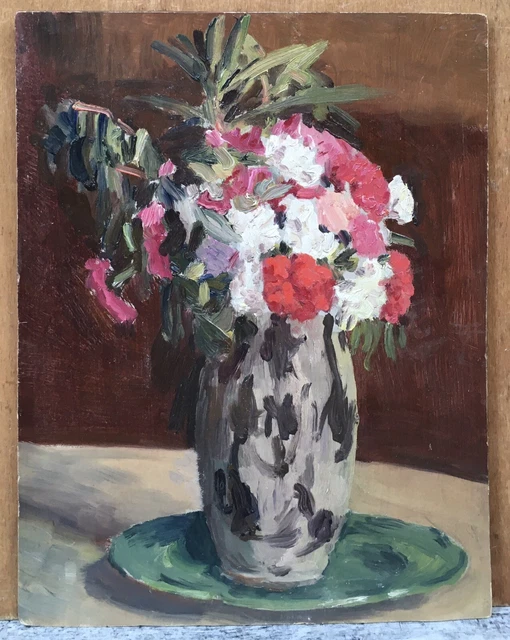 TABLEAU ANCIEN HUILE Bouquet de Fleurs Impressionniste Vase XIXe EUR 29 ...