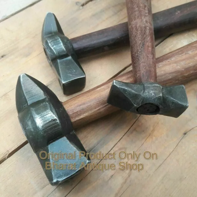 Set of 3 Black Iron Hammer Blacksmith Wooden Handle