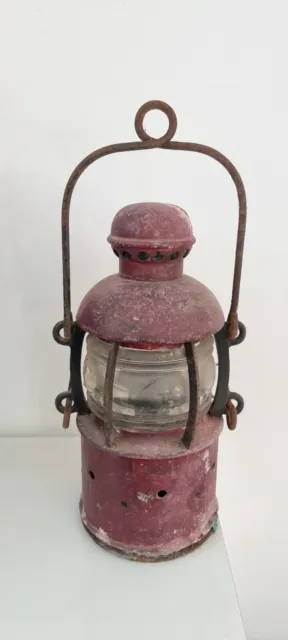Antique Marine Lantern Red Metal Ancienne Lanterne Marine Fanal.  Rouge 3
