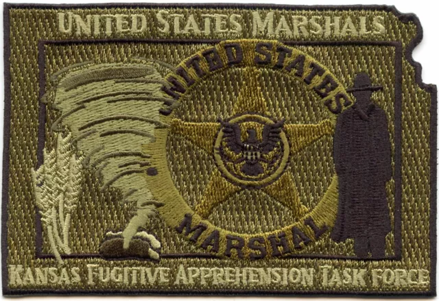 UNITED STATES MARSHAL KANSAS STATE SHAPE SHAPED green FUGITIVE POLICE PATCH