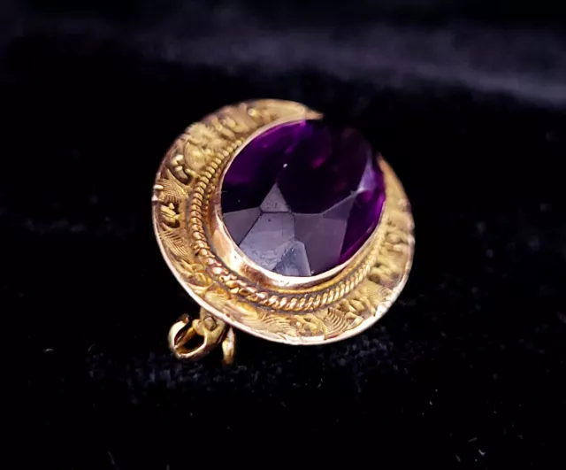 Ancien Edouardien 14k Or Améthyste Violet Pâte Verre Broche 3.2cm 2