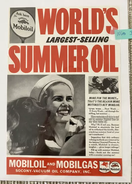 1937 Vintage Print Ad Mobil Oil Summer Oil Gas