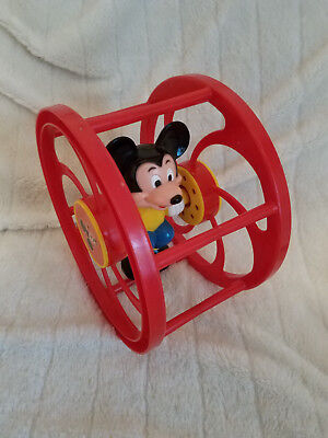 Walt Disney Rolling Wheel Toy Mickey Mouse 1960's RED Vintage