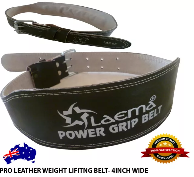 Pro Power Leather Weight Lifting Training Belt Bodybuilding Gym Support 4" - Clr