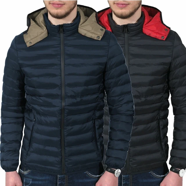 Giubbotto Uomo Invernale Slim Fit Giubbino Piumino Con Cappuccio Blu Nero Casual