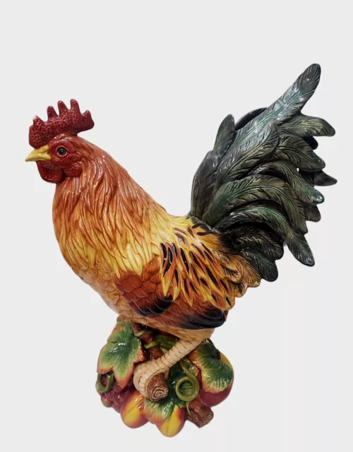 FITZ and FLOYD Classics Country Gourmet Centerpiece Ceramic Rooster on Fruit 17"