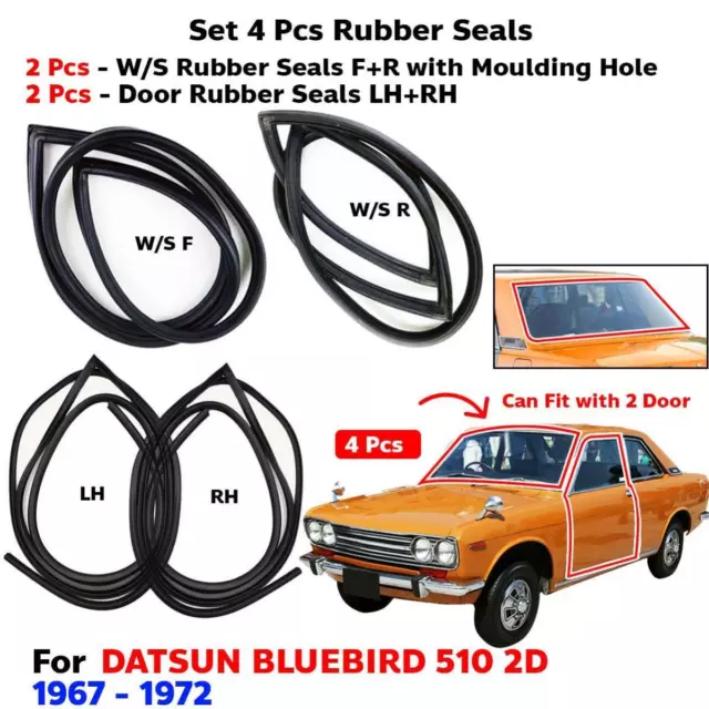 Windshield w Vent Door Rubber Set 4 Fits Datsun Bluebird 510 2D SED 1967-72