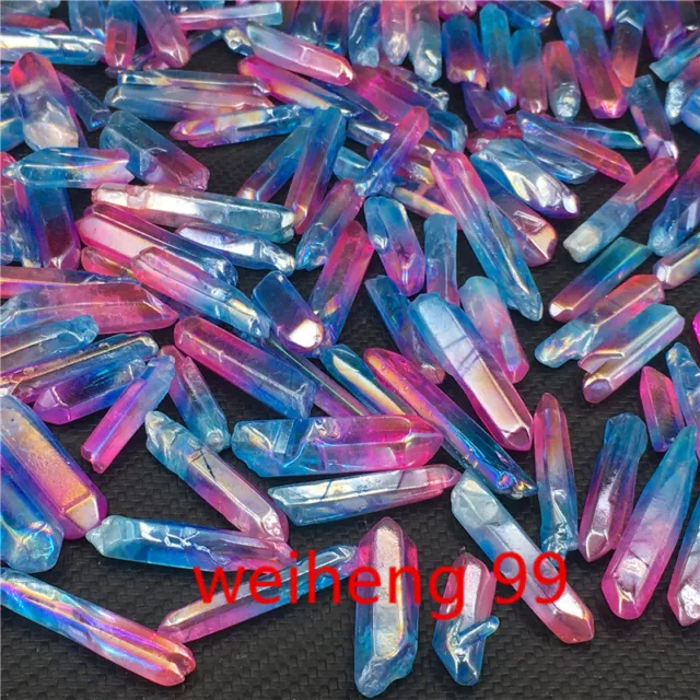 2.2LB pink blue Titanium Rainbow Aura Quartz Crystal obelisk wand point -H221