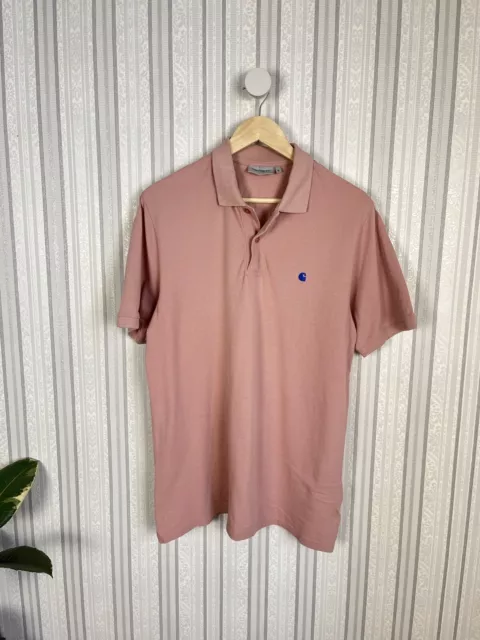Mens Carhartt Light Pink Cotton Logo Short Sleeve Madison Polo Shirt Size M