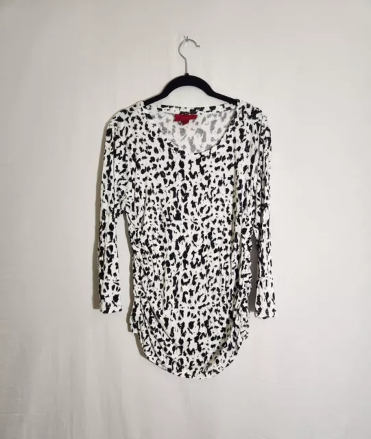 Jennifer Lopez Leopard Print Top Womens Size XL Blouse 3/4 Sleeves Ruched Sides