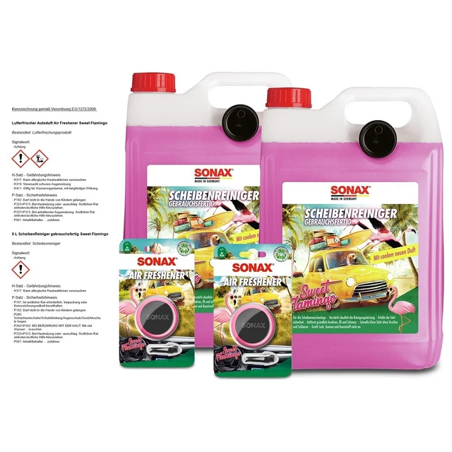 2x 5 L LITRI SONAX PULITORE DISCHI ACQUA TERGICRISTALLO SWEET FLAMINGO+2x DEODORANTE