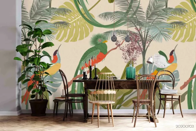 3D Tropical Green Plants Bird Wallpaper Wall Murals Removable Wallpaper 460