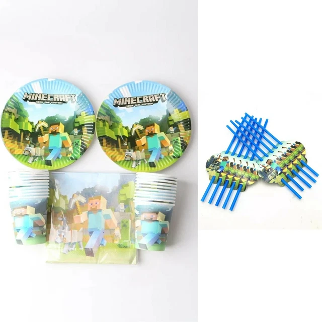 MINECRAFT BIRTHDAY PARTY tableware Straws Cups Plates Napkins £15.99