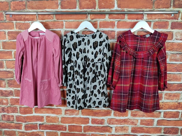 Girls Bundle Age 4-5 Years Next M&S Long Sleeve Dress Set Leopard Check 110Cm