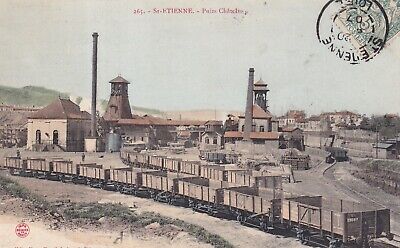 Carte postale ancienne postcard SAINT-ETIENNE mine puits châtelus timbrée 1907