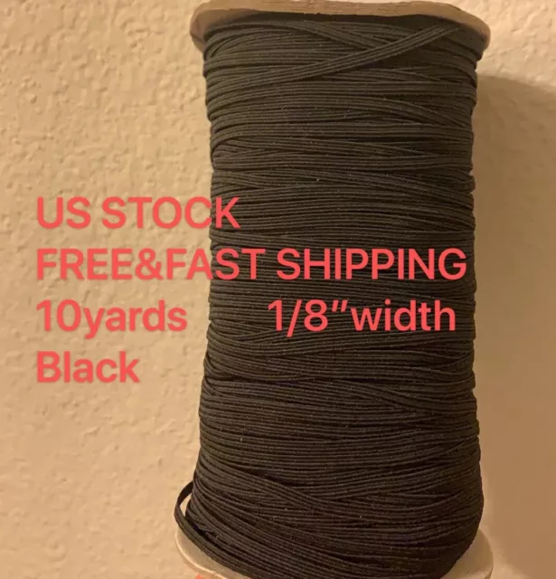 10 Yards Elastic Band 1/8" inches 3mm width Black Sewing Trim ideal for masks