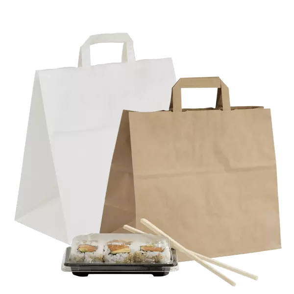 Sac Shopper Papier Havane Blanches Ligne Take Away Couleur 27+17x29cm 300 Pcs