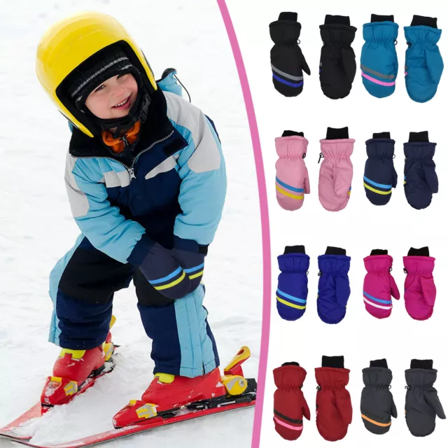 Unisex Toddler Kids Baby Boys Girls Ski Gloves Waterproof Warm Snow Wrist Mitten