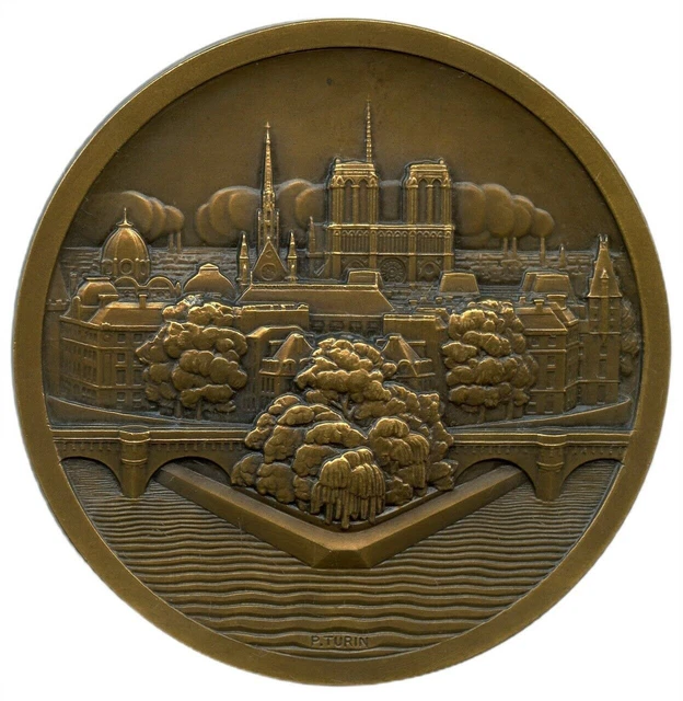 Médaille Art Déco Paris Armoiries Bronze Argenté - Delannoy 50mm 72g