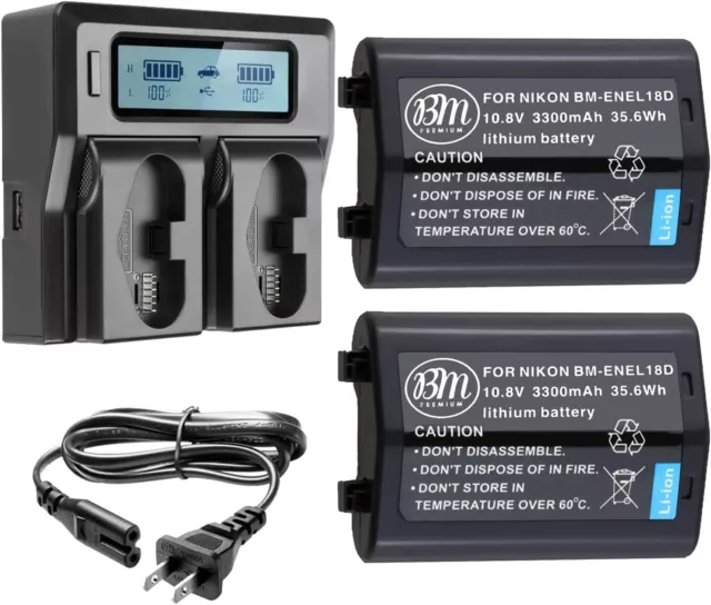 2 Pack of EN-EL18D Battery & Battery Charger for Nikon Z9, D4, D4S, D5, D6 DSLR
