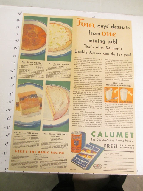 newspaper ad 1931 CALUMET baking powder free recipe book cake pudding AW FULL