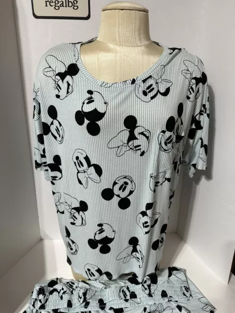 Disney Mickey Minnie Mouse Blue/White  Pajama Shorts Set Women's Size X Large