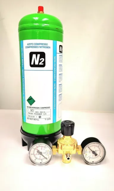 Nitrogen (N2) disposable gas bottle cylinder With Twin Gauge Regulator