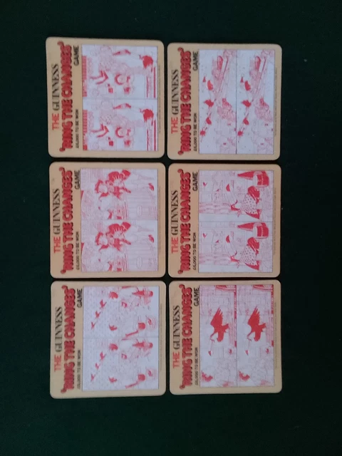 VINTAGE GUINNESS BEER mats 6 x different GUINNESS RING THE CHANGES GAME ...