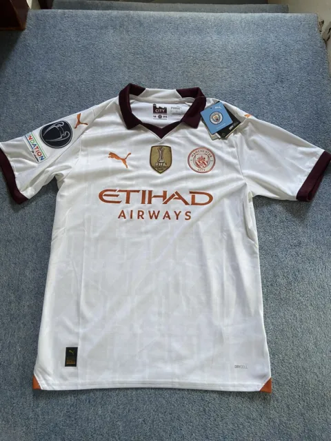 Men’s Manchester City Away Shirt 2023/24 MEDIUM with UCL & CWC Badge - New