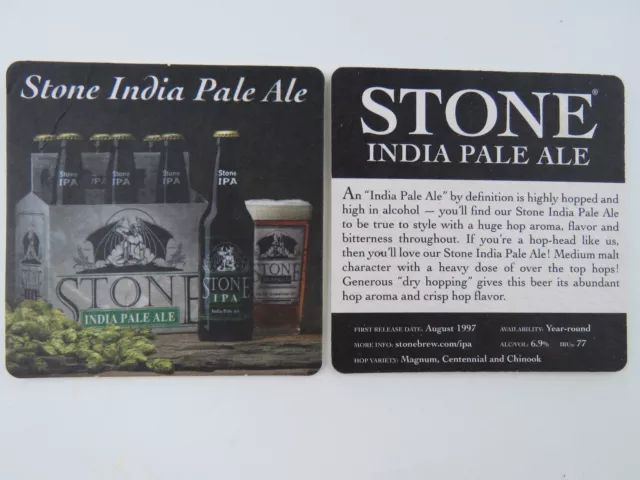 Beer Bar Coaster ~ STONE BREWING ~ IPA = India Pale Ale ~ San Diego CA Brewery