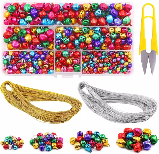 403Pcs Colorful 4 Sizes Christmas Jingle Bells Assortment Kit with 200M Gold