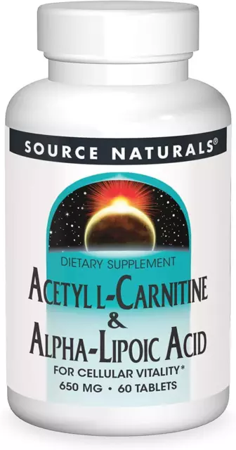 Source Naturals Acétyle L-CARNITINE & Alpha-Lipoic Acide 650mg 60 Tablets,Energy