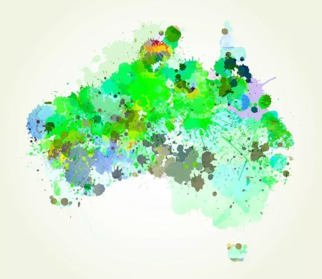 Modern Abstract colourful Map of Australia CANVAS PRINT poster green 16"X12"