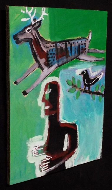 RUNNING IN THE WILD Raw Folk Art Brut Painting Outsider T Marie Nolan Original 2