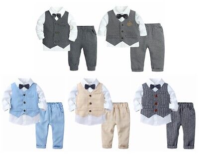 Baby Boy Gentleman Outfit Formal Party Wedding Bowtie Shirt Shorts Vest Pants